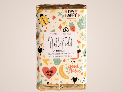 noblefield breakfast slab, vegan chocolate, vegan milk chocolate