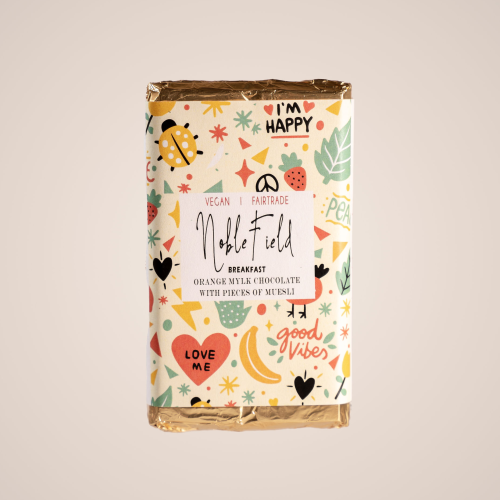 noblefield breakfast slab, vegan chocolate, vegan milk chocolate